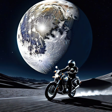 Astronaut riding on the motorcycle at the moon Creative photorealistic illustration generated byの素材