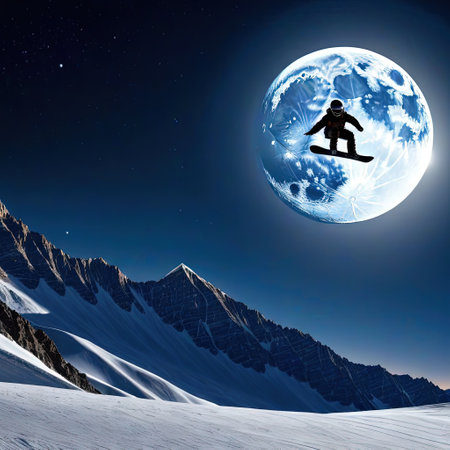 Astronaut snowboarding at the moon Creative photorealistic illustration generated byの素材