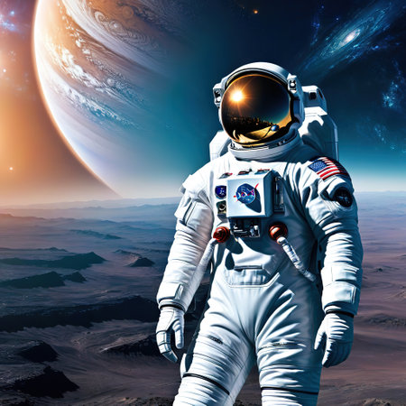 Astronaut on foreign Science fiction universe Illustration for cover orの素材