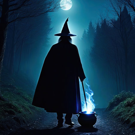 a wizard from the back in the mysticalの素材
