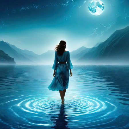 A walking on water in a surreal Fantasy concept Illustrationの素材