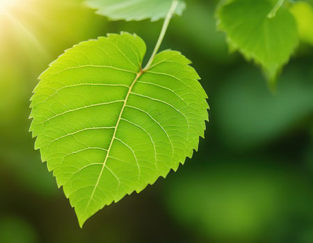 Closeup nature view of green leaf on blurred greenery background in garden  using as backgroundの素材