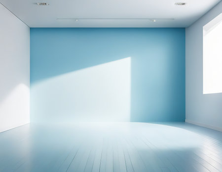Blank light blue gradient background with product White backdrop or empty studio with room floorの素材
