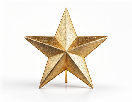 Golden Star with glitter texture isolated on white Christmas decorationの素材