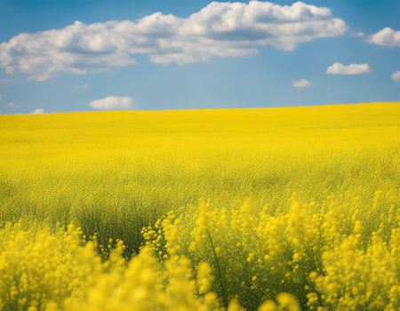 Yellow Rapeseed Field And Blue Sky In Summer Sunny Landscape Like Flag Ofの素材