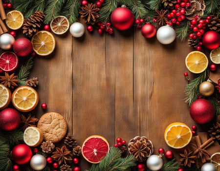 Abstract christmas food backing background on vintage boardの素材
