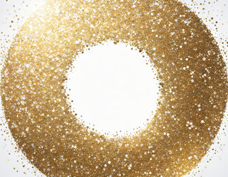Gold sparkles on white White circle shape for text and designの素材