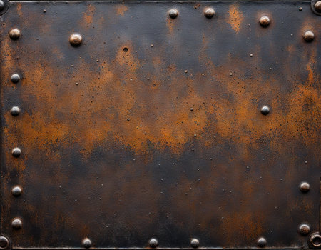 Old Rivets on Black Metal Plate Grunge Backgroundの素材