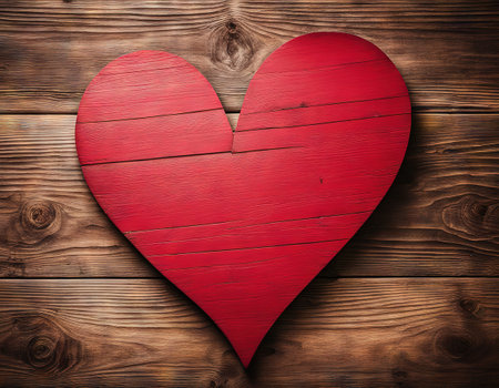 Two Valentines day hearts on rustic wooden wallの素材