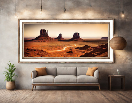 Monument Valley Panorama in a Vintage Boroque Framの素材