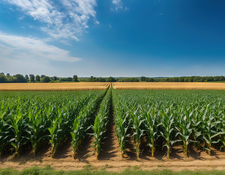 Panoramic picture with corn field and blue skyの素材