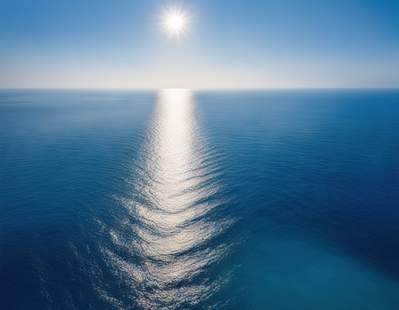 Calm sea blue water ocean sky horizon scenicsの素材