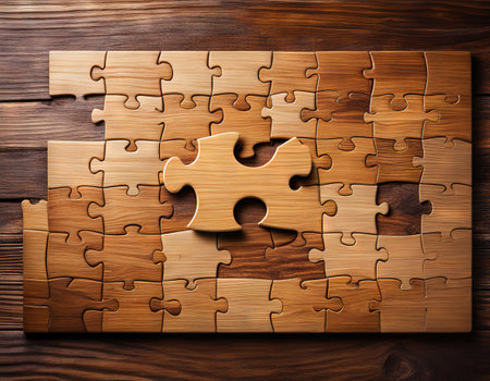 Puzzle on wooden boards team business conceptの素材