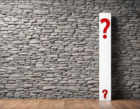 Exclamation and question marks against a wallの素材