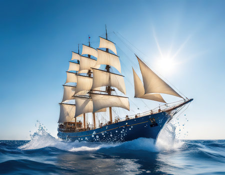 Paper ship splash bubbles sailing blue water skyの素材