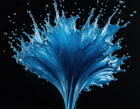 Blue Water Splash Isolated on Black Backgroundの素材