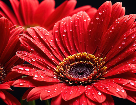 Beautiful red gerbera with glittering waterの素材