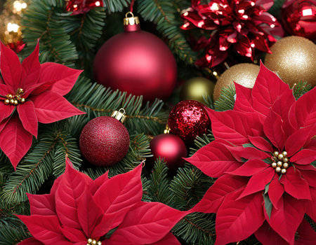 Christmas garland from balls with Poinsettiaの素材