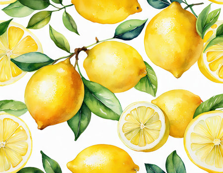 Watercolor lemon hand painted art backgroundの素材