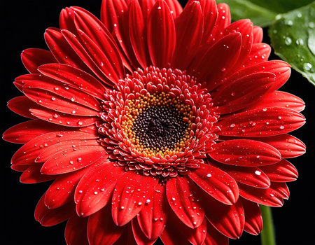 Beautiful red gerbera with glittering waterの素材
