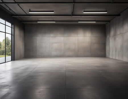 Empty Concrete Wall Showroom Modern Garage Interior with Floorの素材