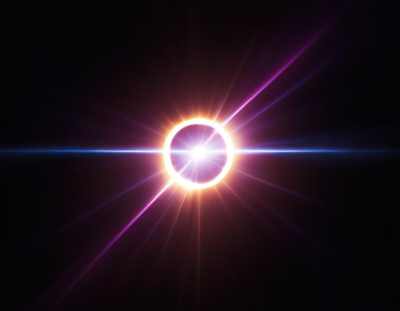 Realistic digital lens flare in black backgroundの素材