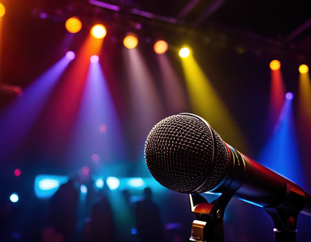 Microphone on stage Mic night Music concertの素材