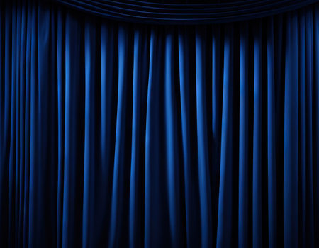 Theatre dark blue curtain or drapes with lightの素材