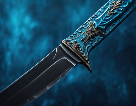 Fantasy dark blade over grunge blue backgroundの素材