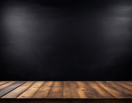Wooden planks and black board backgroundの素材