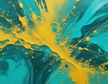 Teal and Yellow Abstract Art Paintingの素材