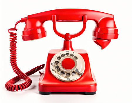 Red vintage telephone isolated cut out on white illustrationの素材