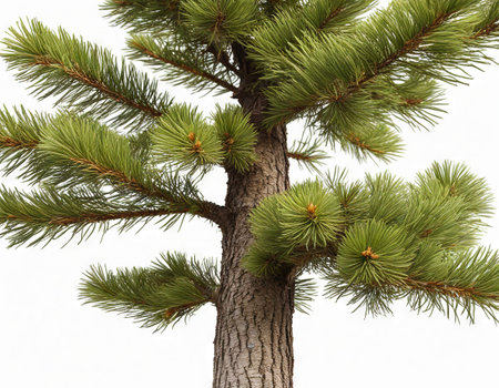 European pine tree isolated on whiteの素材