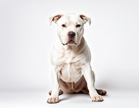 Pitbull sitting on white backgroundの素材