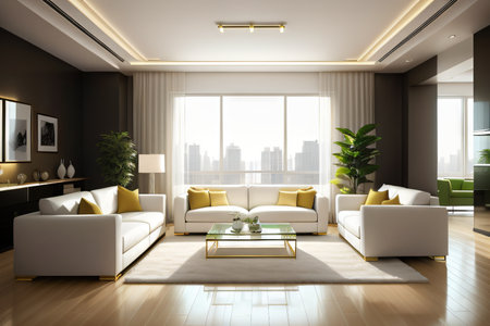 Modern minimalistic interior of the living white and golden Super photo realisticの素材