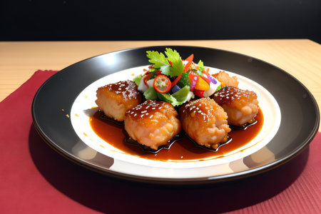 of Korean deep fried chicken with sweet and spicyの素材