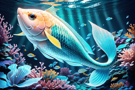 macro fish nacre colorful skin Mermaid texture or backgroundの素材