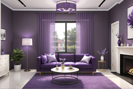 a dim space with purple and lavender The color of the year is quite Modern interior design that is Background is a blank blackの素材