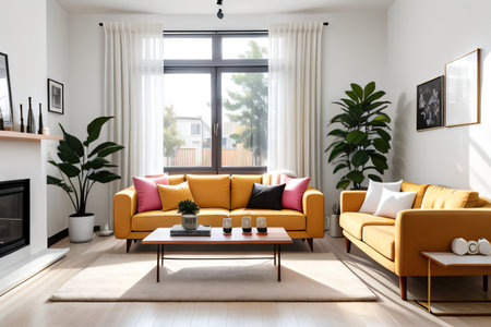 Modern living room with magenta Scandinavian interior designの素材