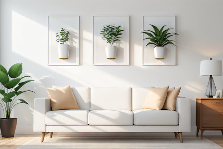 frames with white background in a living room in a wall above aの素材