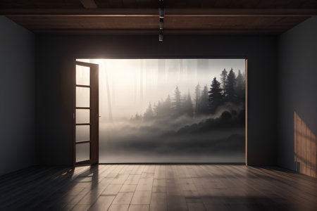 Smoke in a dark room from Empty Wooden Floorの素材