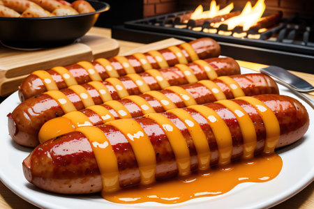German sausages with mustard sauceの素材