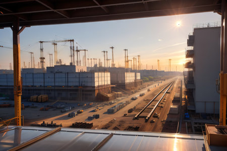 shot of a building something out of metal at an outdoor construction siteの素材