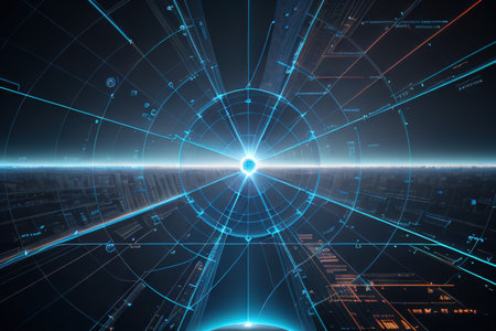 Abstract Blue Digital Data Visualization and Science Backgroundの素材