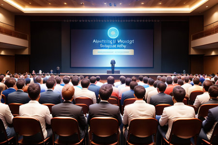 Sitting in a Crowded Audience at a Conference and Applauding Afterの素材