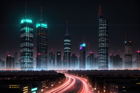 Futuristic processor technology digital abstract neon futuristic cyberpunk creative photo manipulationの素材