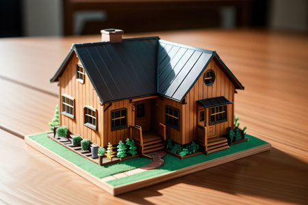 wooden house in hands on natural subdown Real estate purchase and sale Realtor building repair andの素材