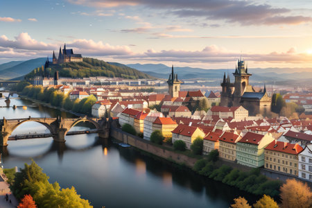 landscape with castle and dragonの素材