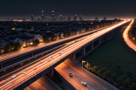 time lapse of traffic at night with network mesh above itの素材
