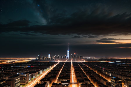 the landmark of the city skyline at nightの素材